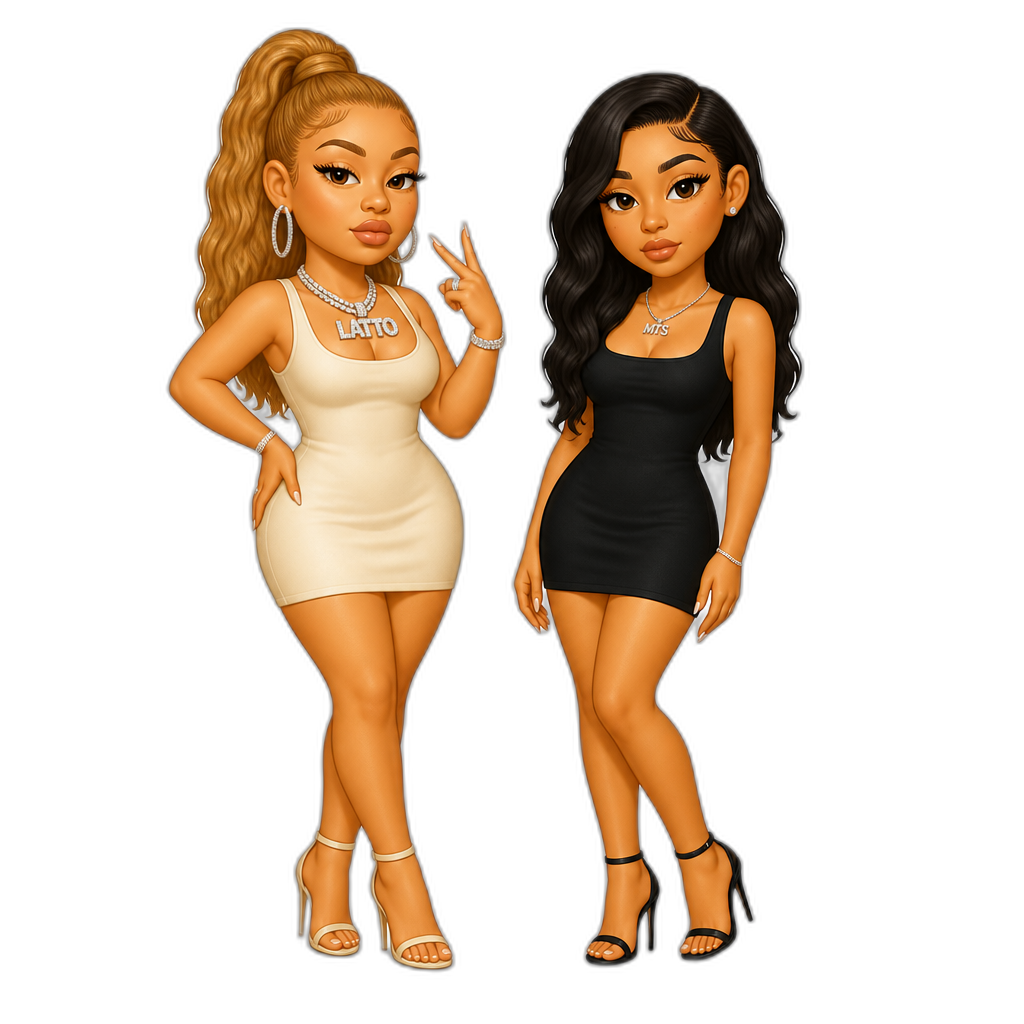 Latto and Mariah The Scientist in sleeveless minidresses and stilettos - AI generated emoji