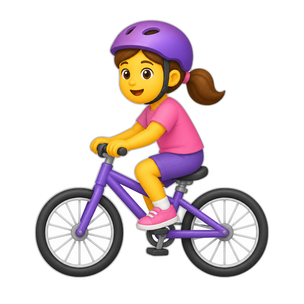 yellow skin emoji female child riding bicycle - AI generated emoji