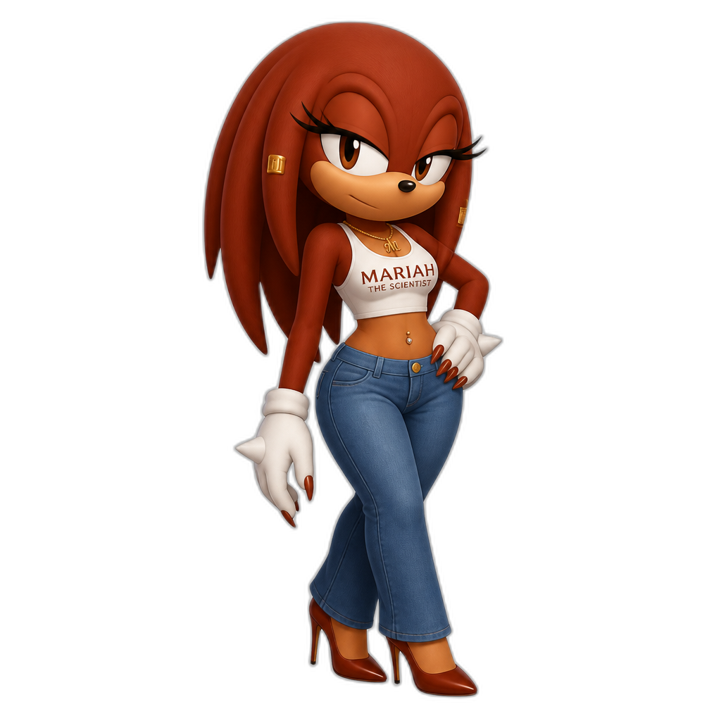 Mariah The Scientist in Sonic, Mariah the Echidna, reddish brown fur, crop top, blue jeans, stilettos - AI generated emoji