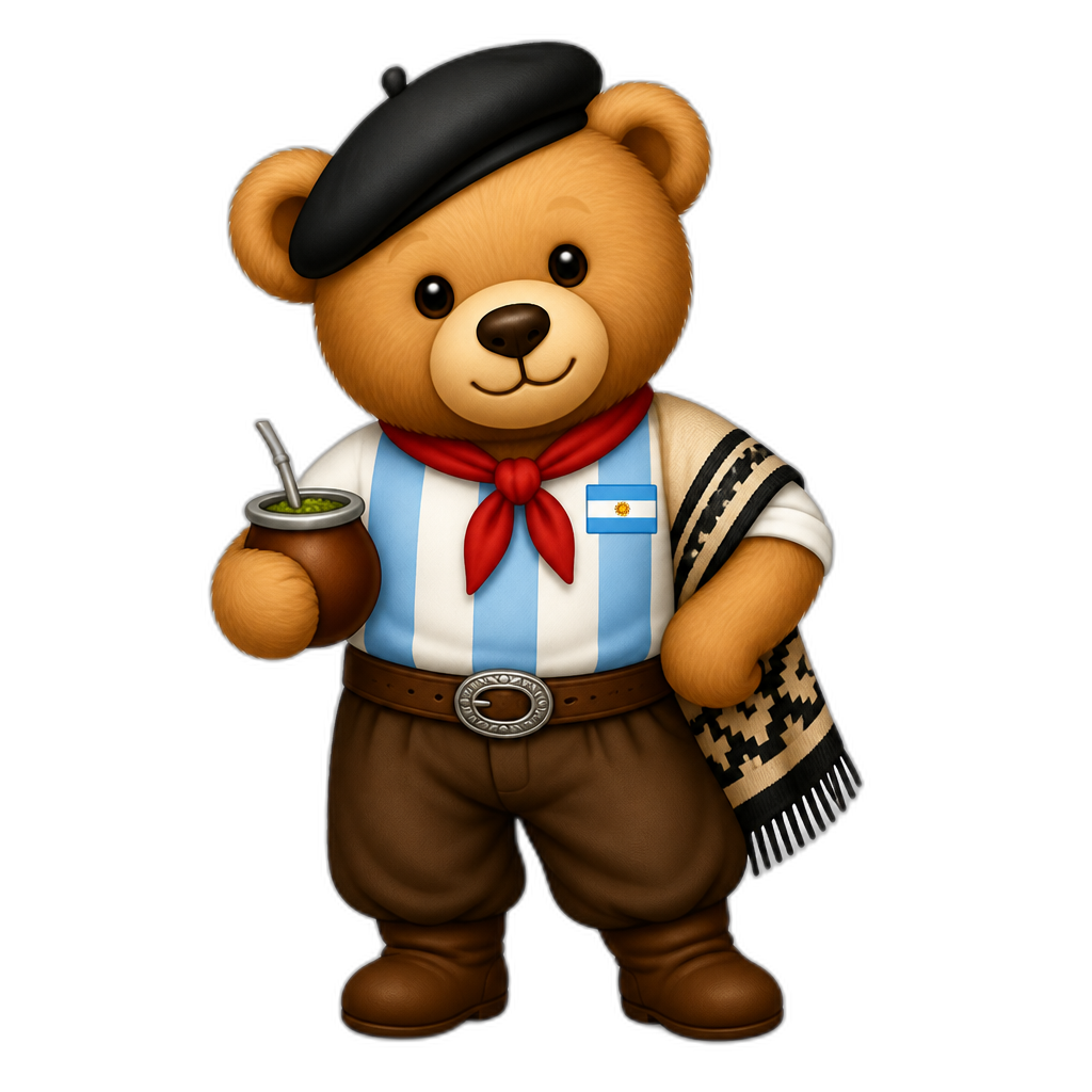 Create a any posing Teddy bear who is a stereotypical Argentine. any fur color - AI generated emoji