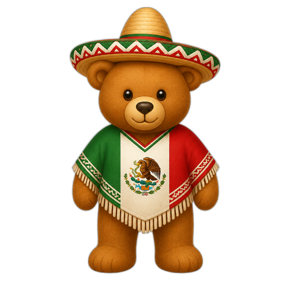 Create a Standing Teddy bear who is a Mexico (any fur color) - AI generated emoji