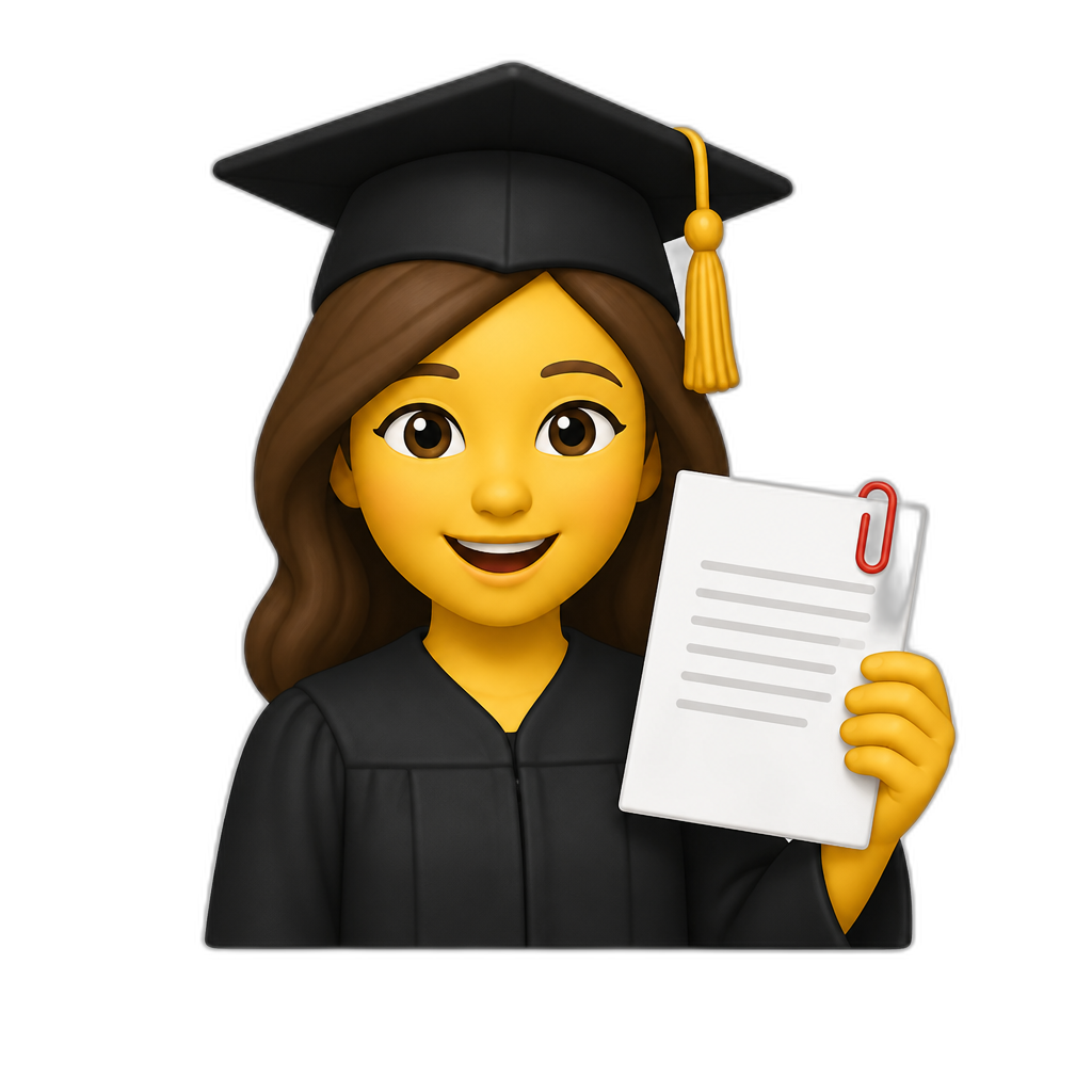Woman graduated with white paper with red paperclip - AI generated emoji