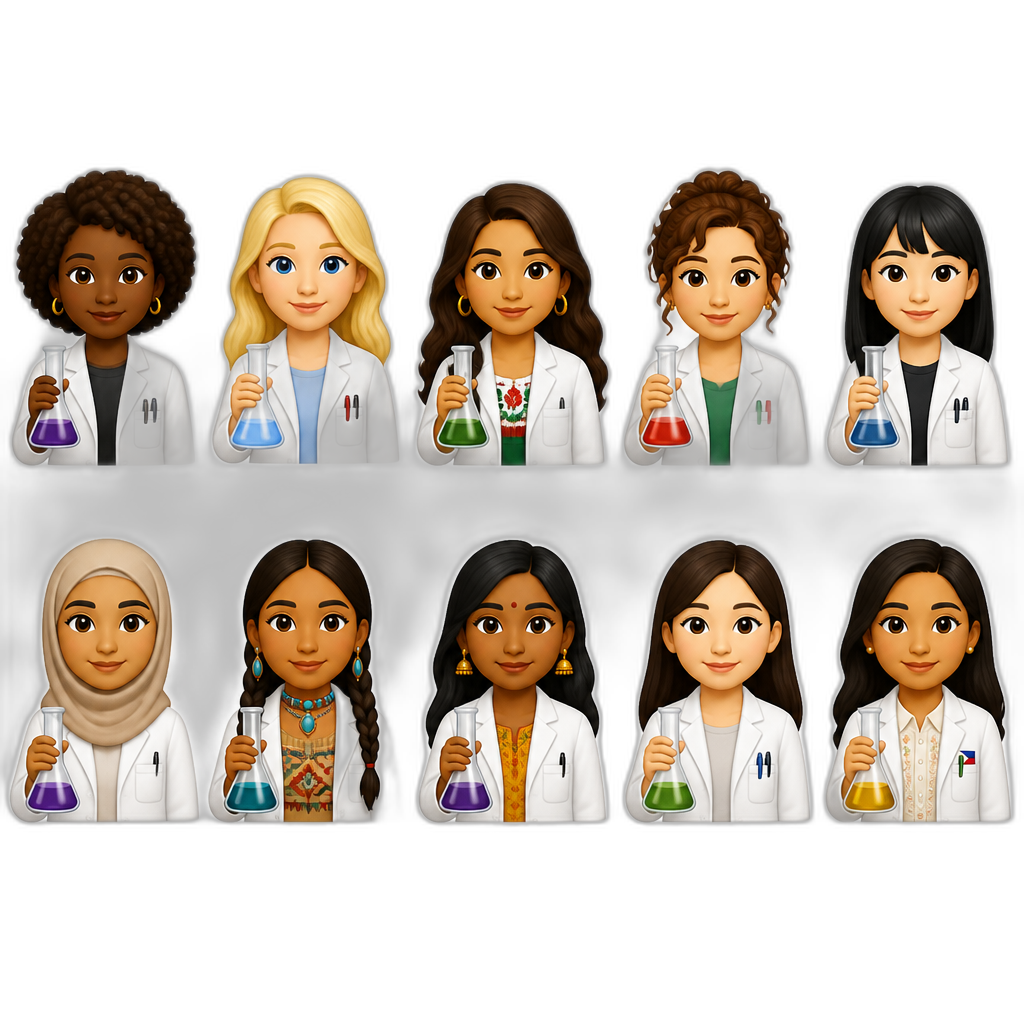 10 Mariah The Scientists of different ethnicities (black, Caucasian, Mexican, Italian, Japanese, Middle Eastern, Native American, Indian, Korean and Filipina) - AI generated emoji