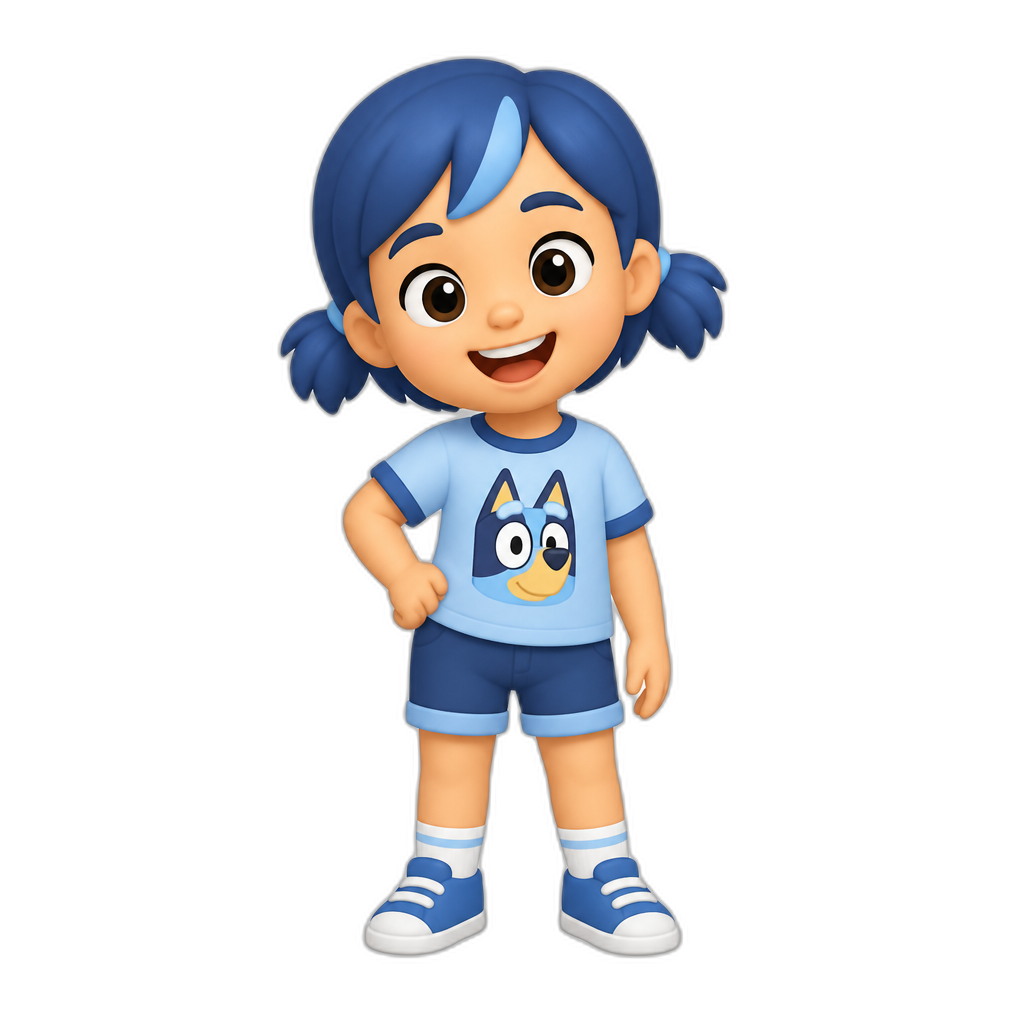 Bluey as a human girl, short blue hair with tiny pigtails - AI generated emoji