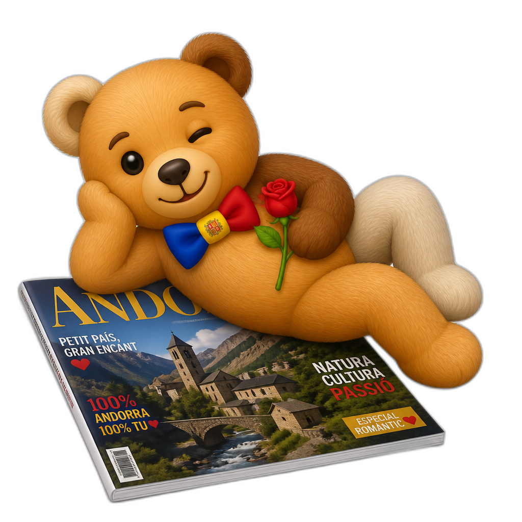Create a Teddy bear who is a flirty Andorra on the magazine. different fur color - AI generated emoji