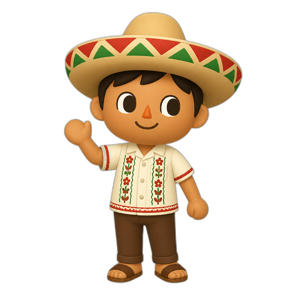 Create a standing Mexican who is a animal crossing villager. FULL body - AI generated emoji